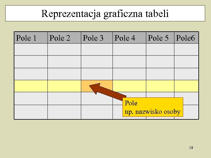 Reprezentacja graficzna tabeli Pole 1 Pole 2 Pole 3 Pole 4 Pole 5 Pole