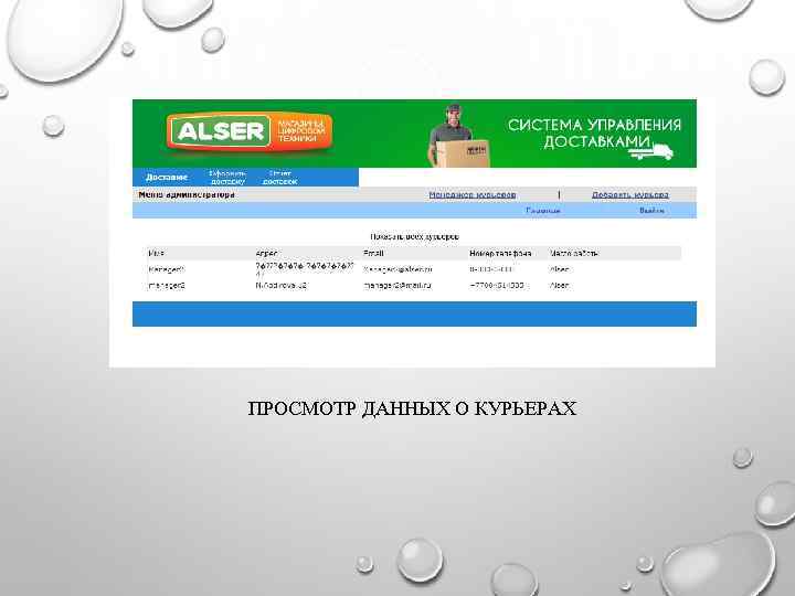 ПРОСМОТР ДАННЫХ О КУРЬЕРАХ 