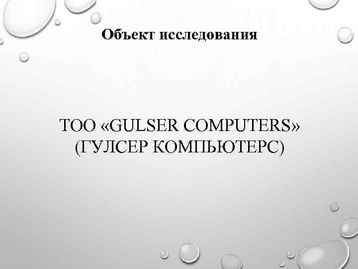 Объект исследования ТОО «GULSER СOMPUTERS» (ГУЛСЕР КОМПЬЮТЕРС) 