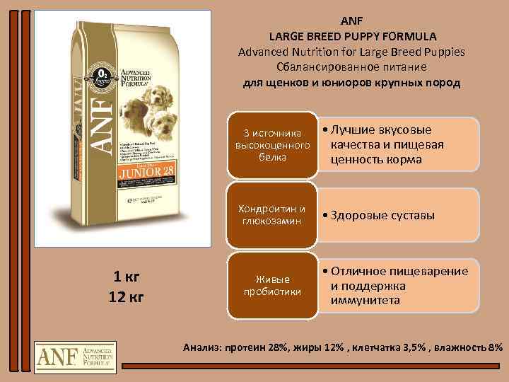 ANF LARGE BREED PUPPY FORMULA Advanced Nutrition for Large Breed Puppies Сбалансированное питание для