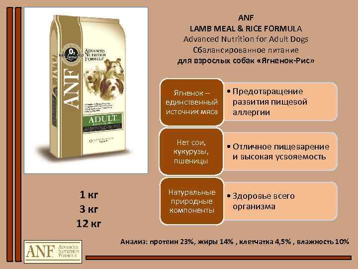 ANF LAMB MEAL & RICE FORMULA Advanced Nutrition for Adult Dogs Сбалансированное питание для