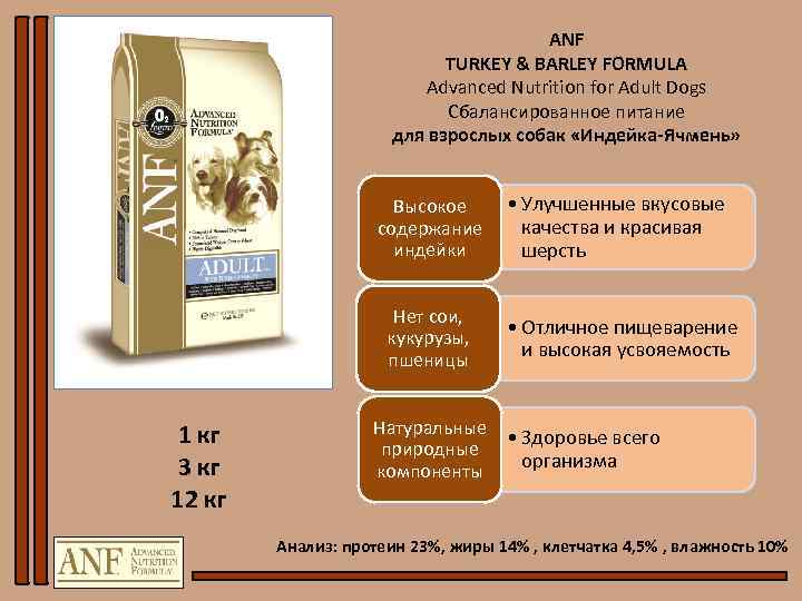 ANF TURKEY & BARLEY FORMULA Advanced Nutrition for Adult Dogs Сбалансированное питание для взрослых