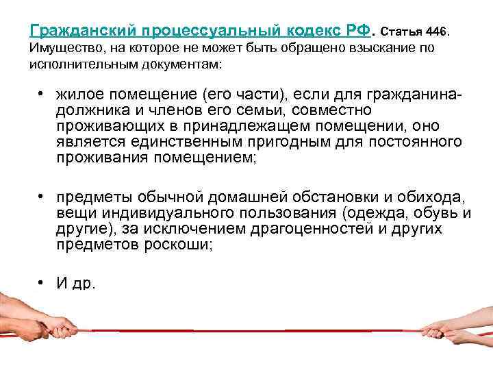 Гражданский процессуальный кодекс РФ. Статья 446. Имущество, на которое не может быть обращено взыскание