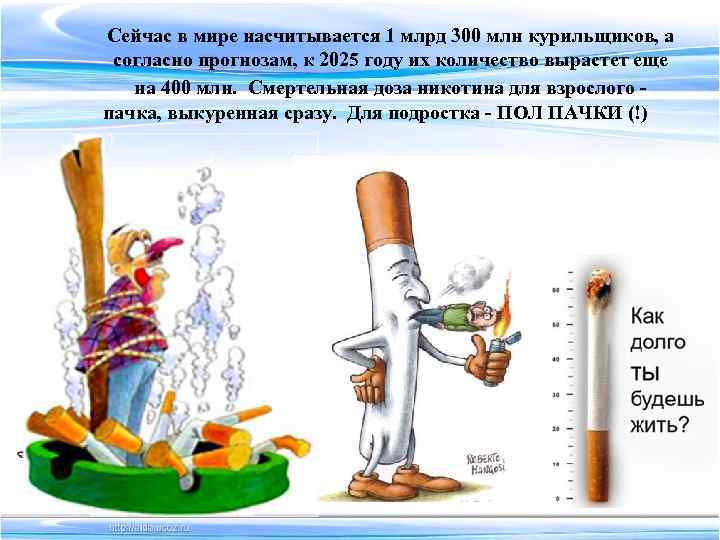 Сейчас в мире насчитывается 1 млрд 300 млн курильщиков, а согласно прогнозам, к 2025