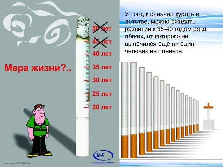 У того, кто начал курить в детстве, можно ожидать развития к 35 -40 годам