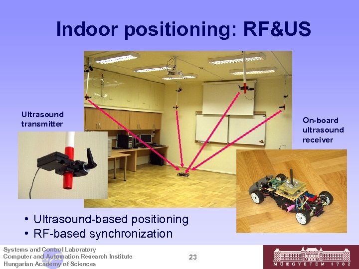Indoor positioning: RF&US Ultrasound transmitter On-board ultrasound receiver • Ultrasound-based positioning • RF-based synchronization