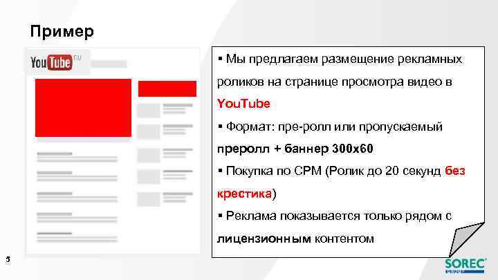 Пример § Мы предлагаем размещение рекламных роликов на странице просмотра видео в You. Tube
