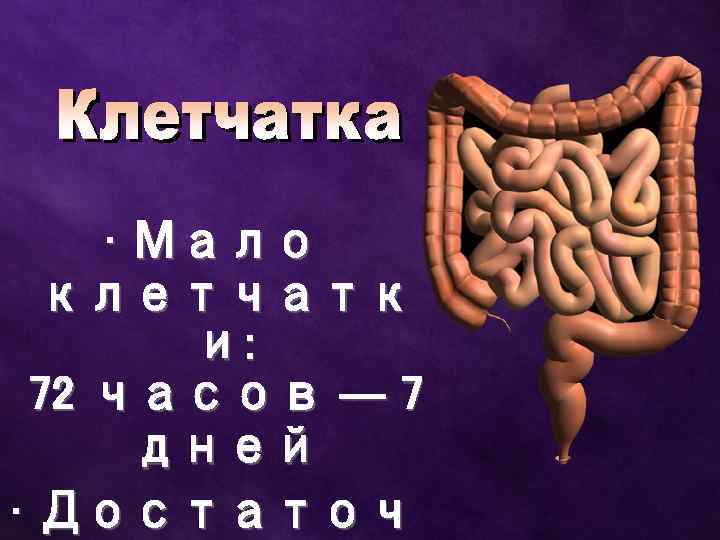  • Мало клетчатк и: 72 часов — 7 дней • Достаточ 