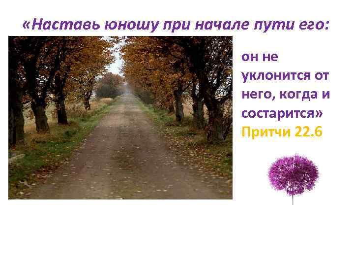  «Наставь юношу при начале пути его: он не уклонится от него, когда и