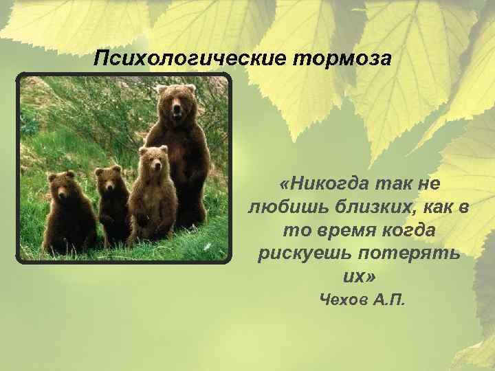 Психологические тормоза «Никогда так не любишь близких, как в то время когда рискуешь потерять