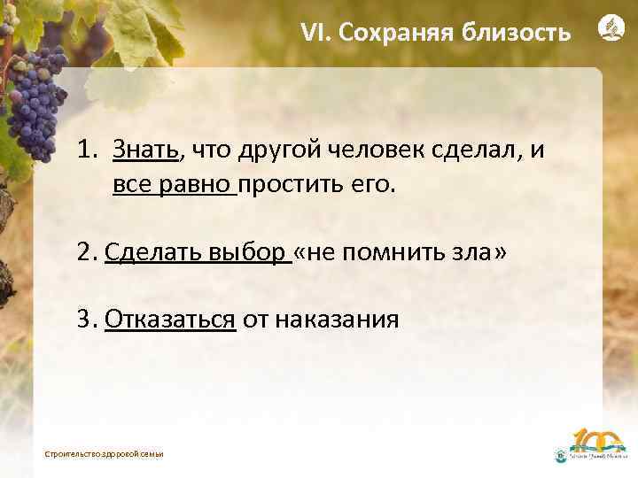 VI. Сохраняя близость 1. Знать, что другой человек сделал, и все равно простить его.