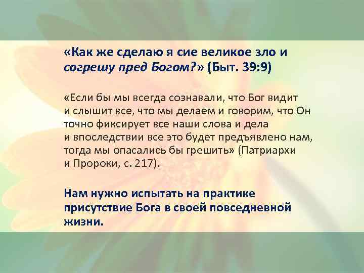  «Как же сделаю я сие великое зло и согрешу пред Богом? » (Быт.