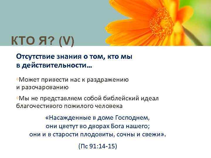 КТО Я? (V) Отсутствие знания о том, кто мы в действительности… ◦Может привести нас