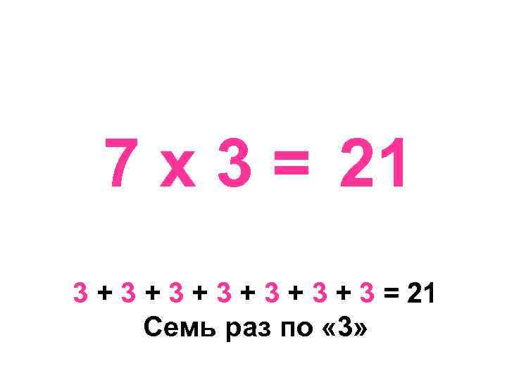 7 х 3 = 21 3 + 3 + 3 + 3 = 21