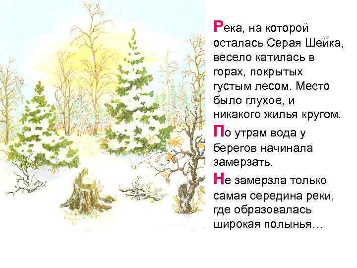 Река, на которой осталась Серая Шейка, весело катилась в горах, покрытых густым лесом. Место