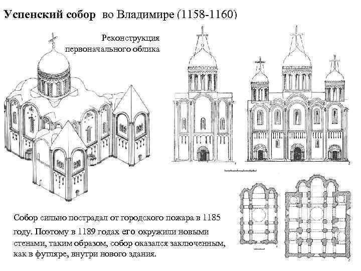 Успенский собор во Владимире (1158 -1160) Реконструкция первоначального облика Собор сильно пострадал от городского