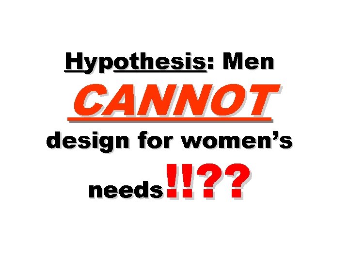 Hypothesis: Men CANNOT design for women’s !!? ? needs 