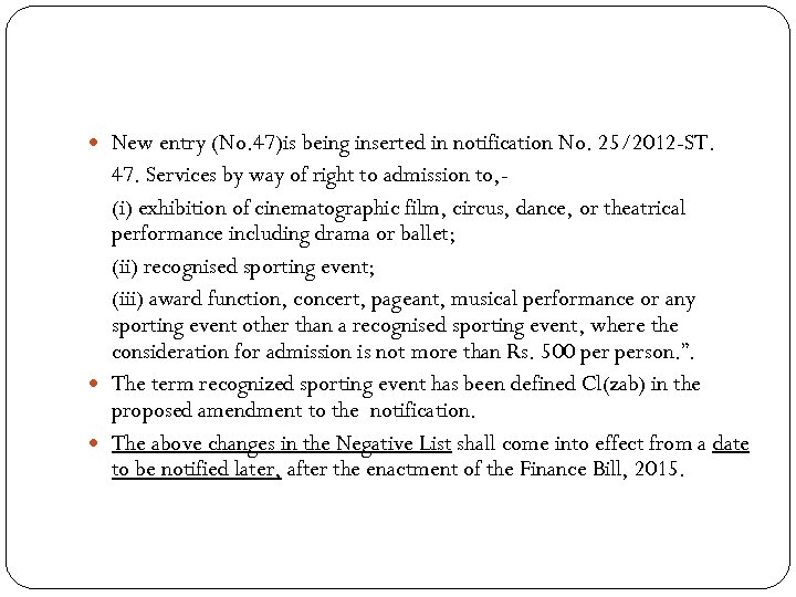  New entry (No. 47)is being inserted in notification No. 25/2012 -ST. 47. Services