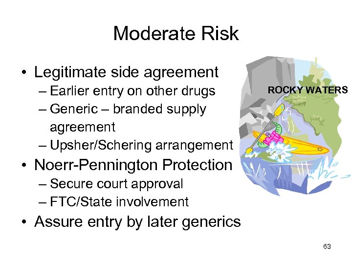Moderate Risk • Legitimate side agreement – Earlier entry on other drugs – Generic
