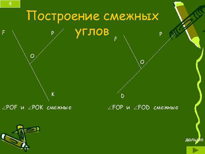 4 F Построение смежных P углов F P O O K POF и POK