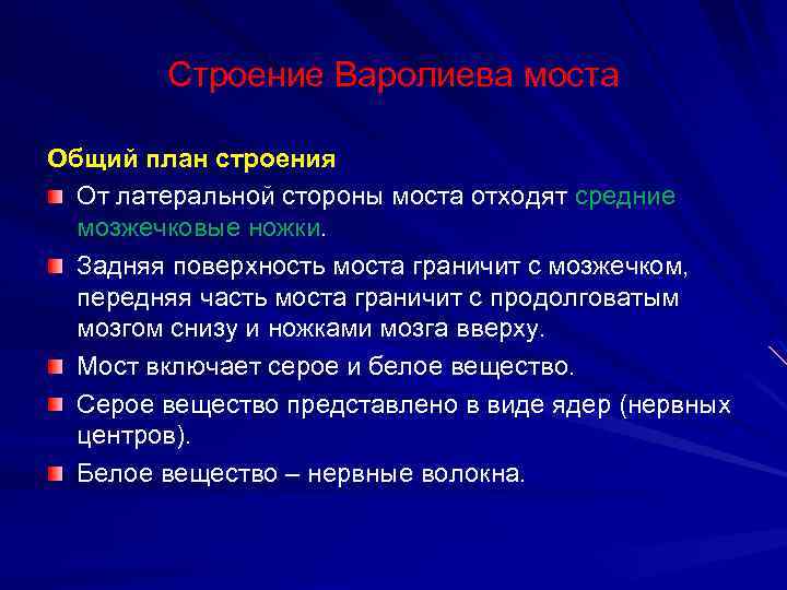 Строение Варолиева моста Общий план строения От латеральной стороны моста отходят средние мозжечковые ножки.