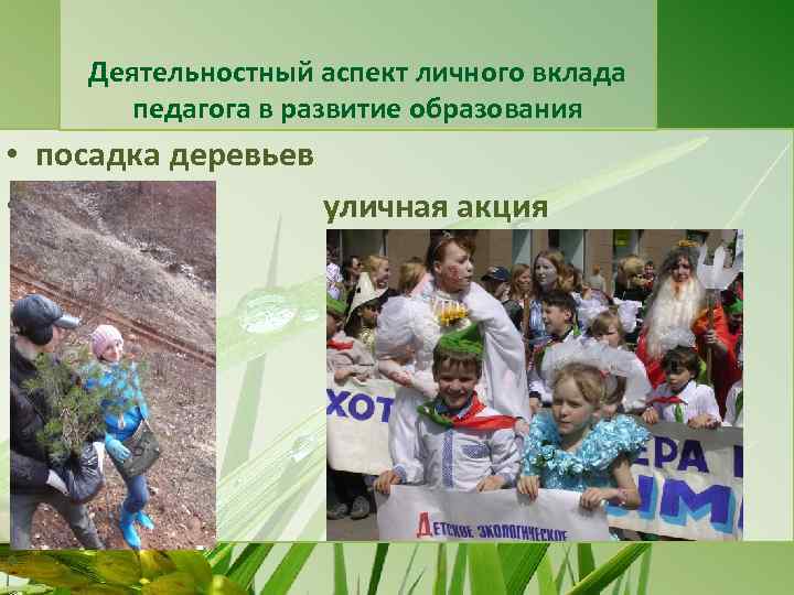 Деятельностный аспект личного вклада педагога в развитие образования • посадка деревьев • уличная акция