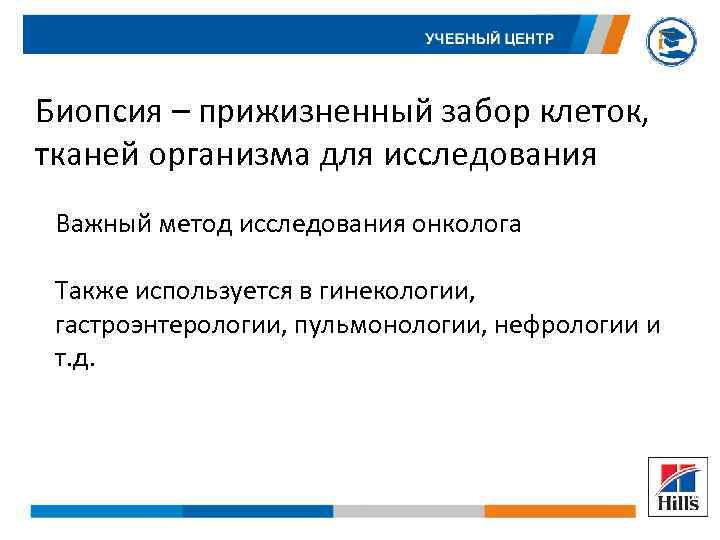 Биопсия – прижизненный забор клеток, тканей организма для исследования Важный метод исследования онколога Также