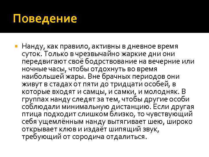 Поведение Нанду, как правило, активны в дневное время суток. Только в чрезвычайно жаркие дни