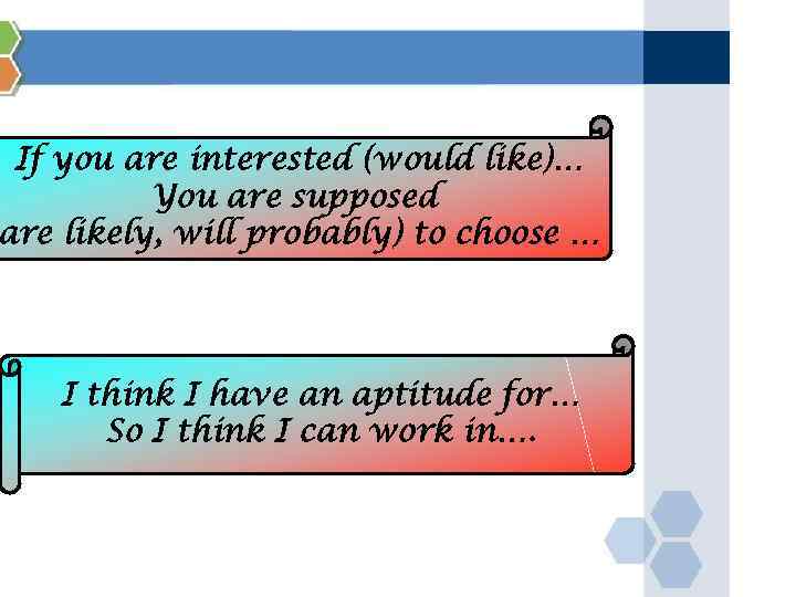 If you are interested (would like)… You are supposed are likely, will probably) to