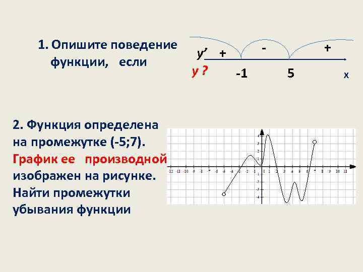 Какая функция y 5. Как определить поведение функции на интервале. Поведение функции на интервалах. Найти промежутки убывания функции. Определить поведение функции на интервалах:.