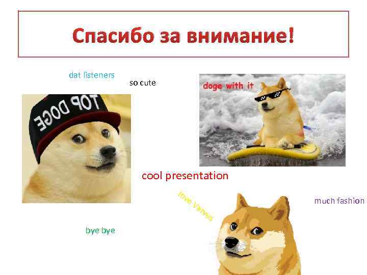 Спасибо за внимание! dat listeners so cute cool presentation lov e. V ar vu