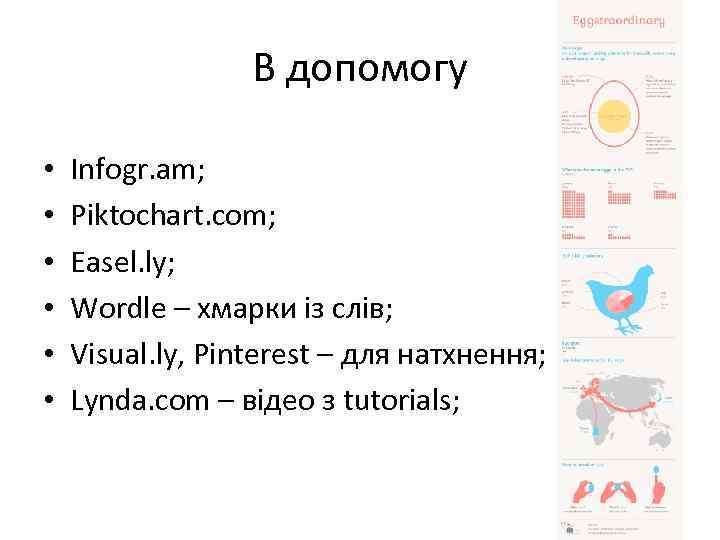 В допомогу • • • Infogr. am; Piktochart. com; Easel. ly; Wordle – хмарки