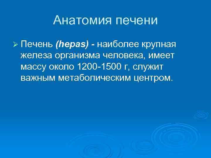 Анатомия печени Ø Печень (hepas) - наиболее крупная железа организма человека, имеет массу около