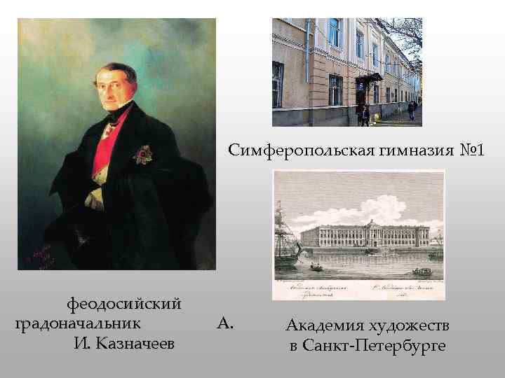 Симферопольская гимназия № 1 феодосийский градоначальник И. Казначеев А. Академия художеств в Санкт-Петербурге 