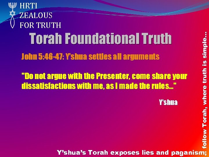 Torah Foundational Truth John 5: 46 -47: Y’shua settles all arguments "Do not argue