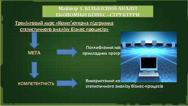 Майнор 1. КІЛЬКІСНИЙ АНАЛІЗ ЕКОНОМІКИ БІЗНЕС –СТРУКТУРИ Тренінговий курс «Комп’ютерна підтримка статистичного аналізу бізнес