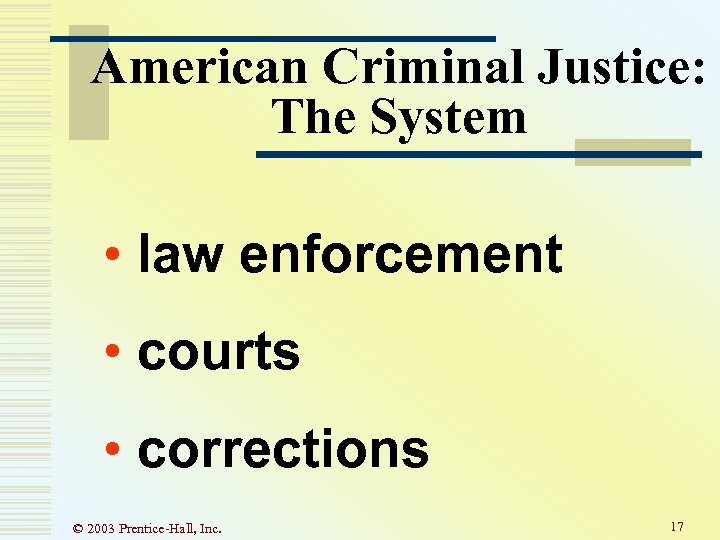American Criminal Justice: The System • law enforcement • courts • corrections © 2003