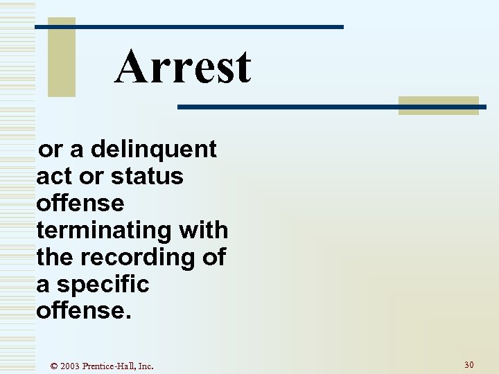 Arrest or a delinquent act or status offense terminating with the recording of a