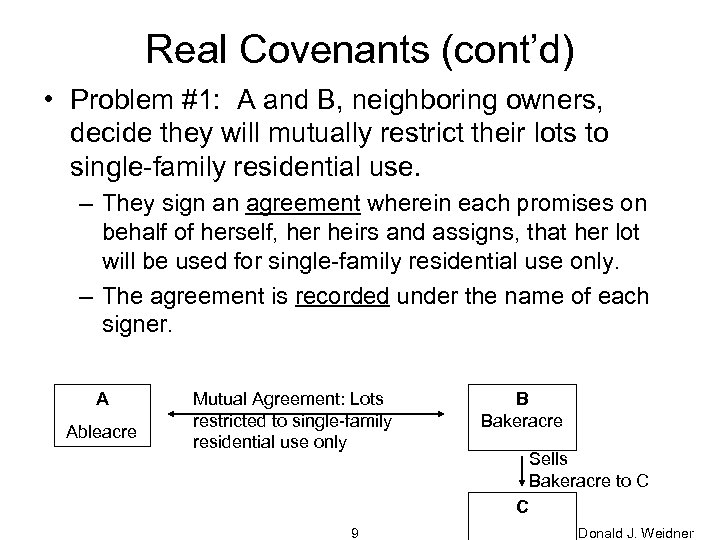 Real Covenants (cont’d) • Problem #1: A and B, neighboring owners, decide they will