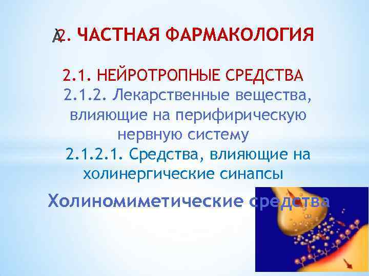 2. ЧАСТНАЯ ФАРМАКОЛОГИЯ 2. 1. НЕЙРОТРОПНЫЕ СРЕДСТВА 2. 1. 2. Лекарственные вещества, влияющие на