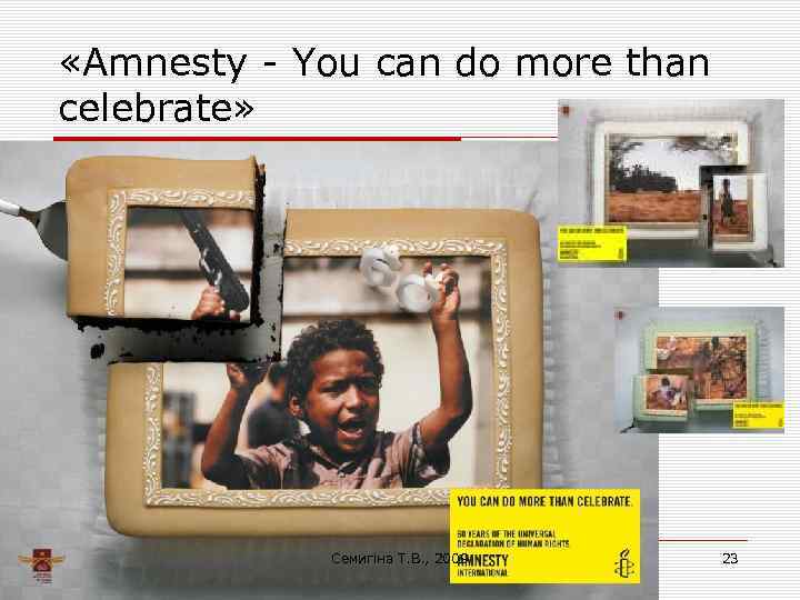  «Amnesty - You can do more than celebrate» Семигіна Т. В. , 2009