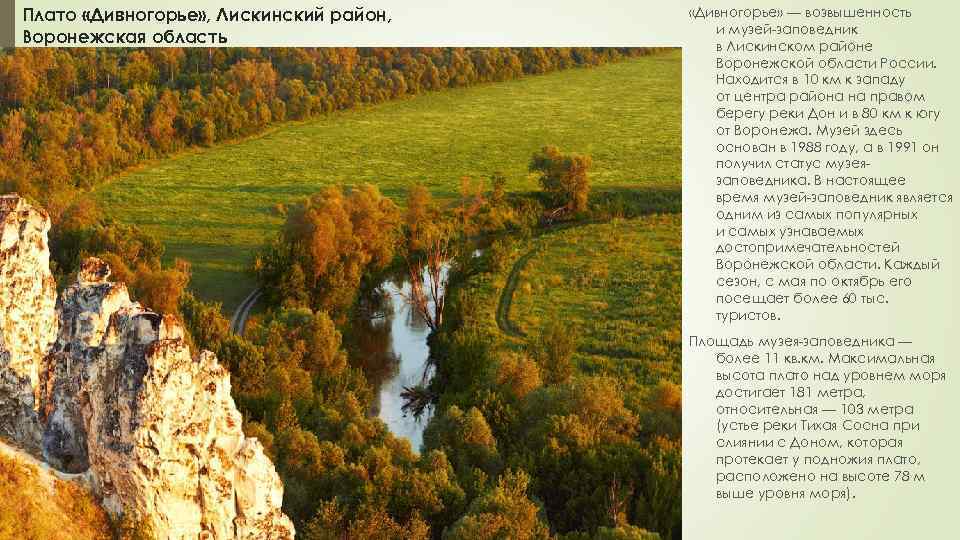Плато «Дивногорье» , Лискинский район, Воронежская область «Дивногорье» — возвышенность и музей-заповедник в Лискинском