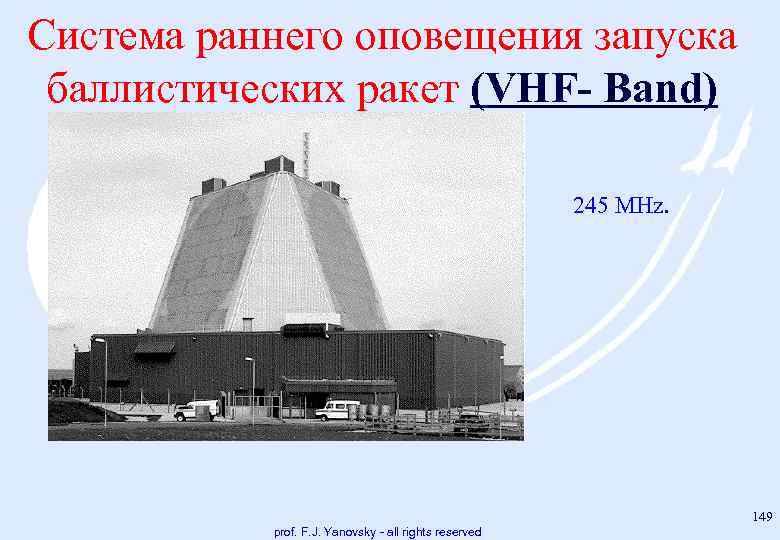 Система раннего оповещения запуска баллистических ракет (VHF Band) 245 MHz. 149 prof. F. J.