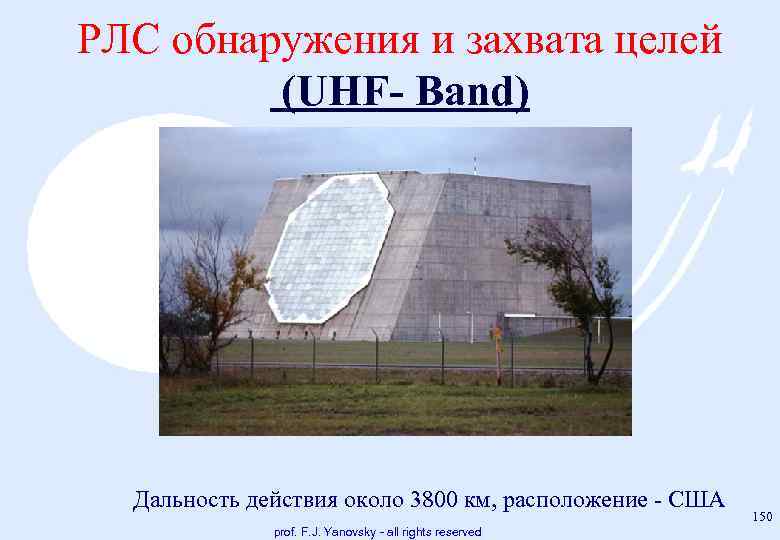 РЛС обнаружения и захвата целей (UHF Band) Дальность действия около 3800 км, расположение США