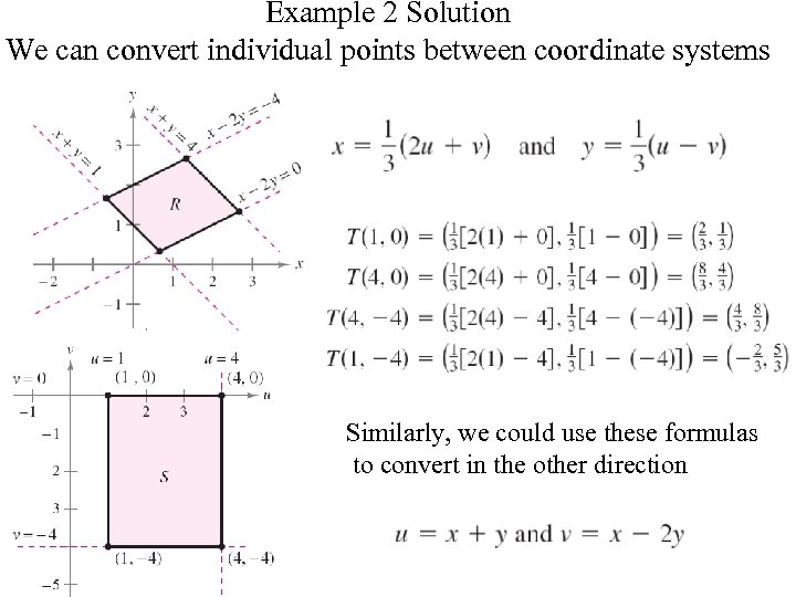 Example 2 Solution We can convert individual points between coordinate systems Similarly, we could