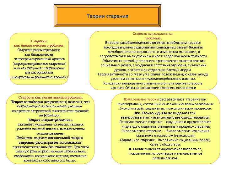 Теории старения Старость как биологическая проблема. Старение рассматривается как биологически запрограммированный процесс ( «программированное