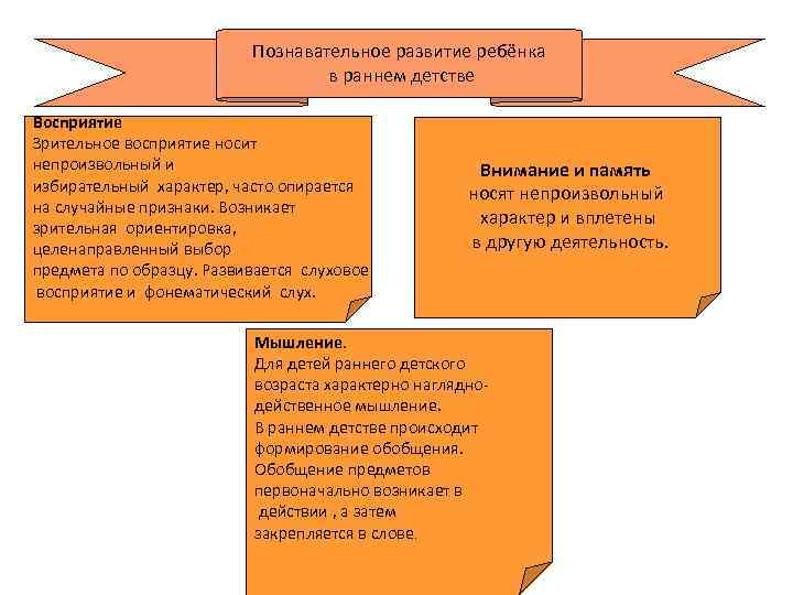 Познавательное развитие ребёнка в раннем детстве Восприятие Зрительное восприятие носит непроизвольный и избирательный характер,