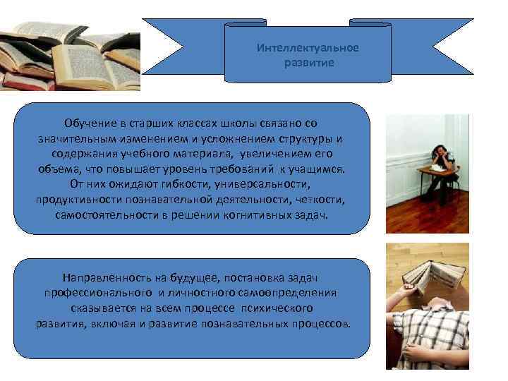 Интеллектуальное развитие Обучение в старших классах школы связано со значительным изменением и усложнением структуры