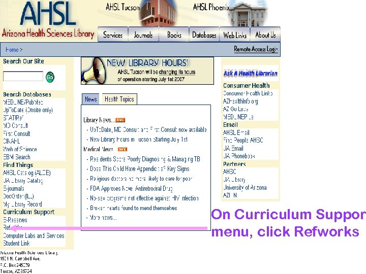 On Curriculum Suppor menu, click Refworks 