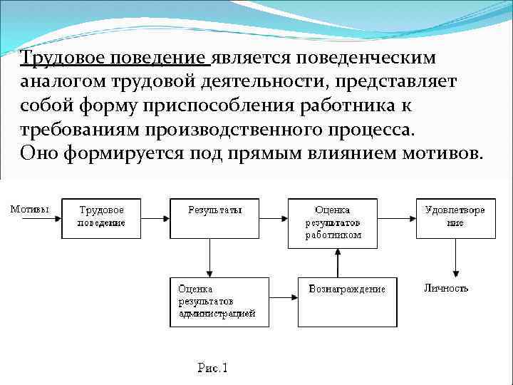 Трудовое поведение является поведенческим аналогом трудовой деятельности, представляет собой форму приспособления работника к требованиям